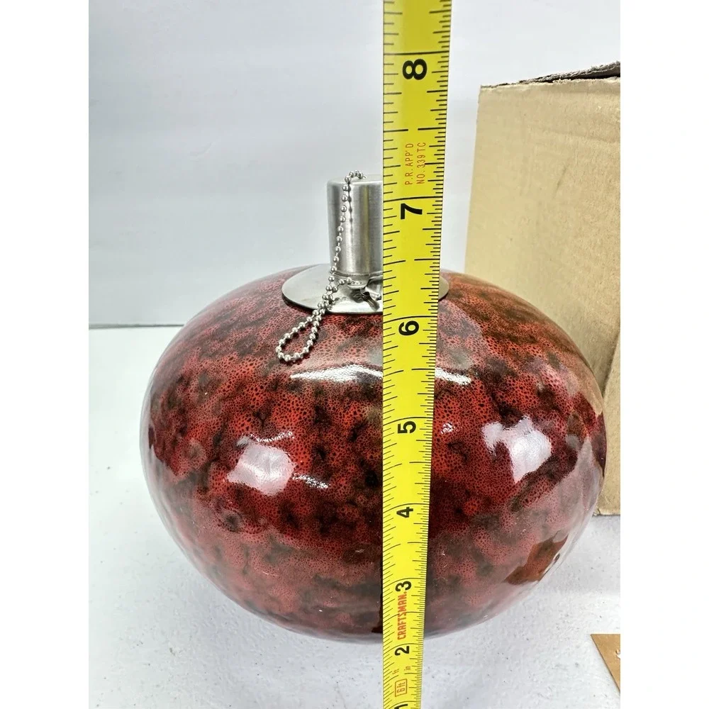 NEW Carson Porch Torch Volcanic Red Ceramic Tabletop Firepot Lantern Open Box